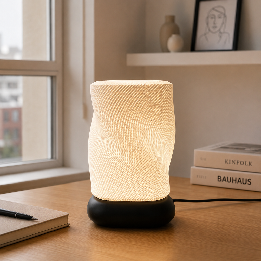 Twirled Basket Lamp – Minimal Ambient Table Lamp (E27 | PLA)
