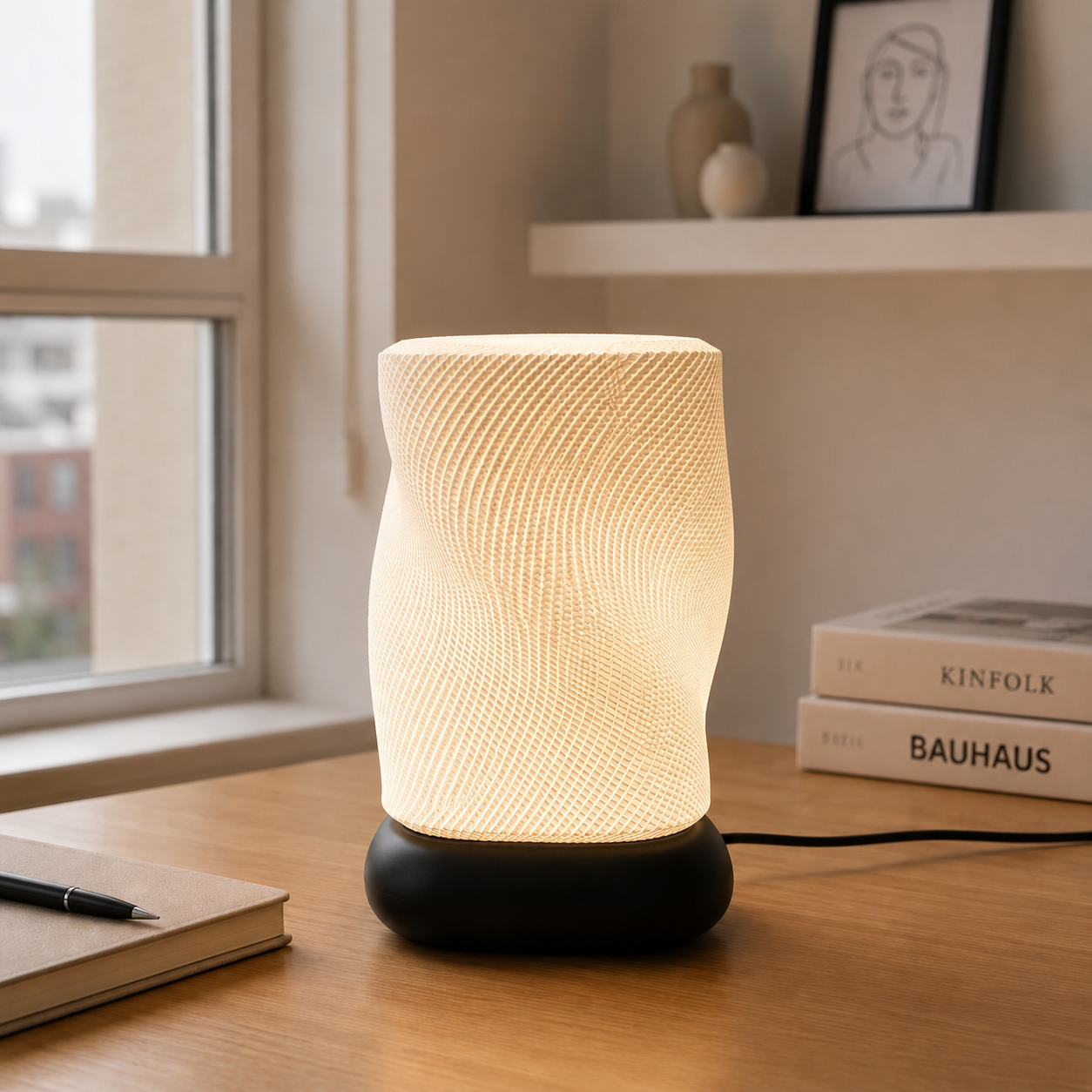 Twirled Basket Lamp – Minimal Ambient Table Lamp (E27 | PLA)